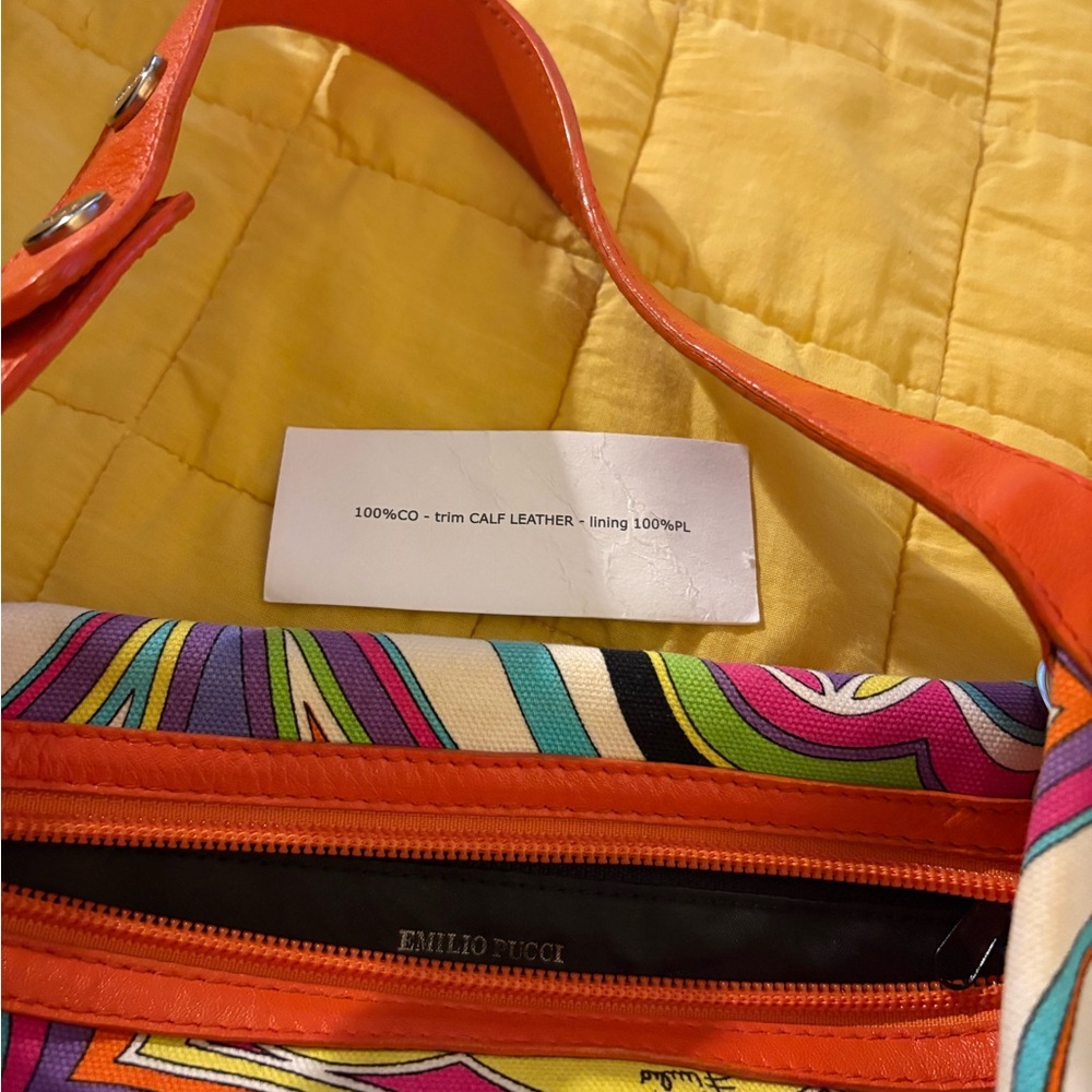 Emilio Pucci 
Orange Shoulder Bag with Psychedelic Swirl Design - Picture 6 of 8